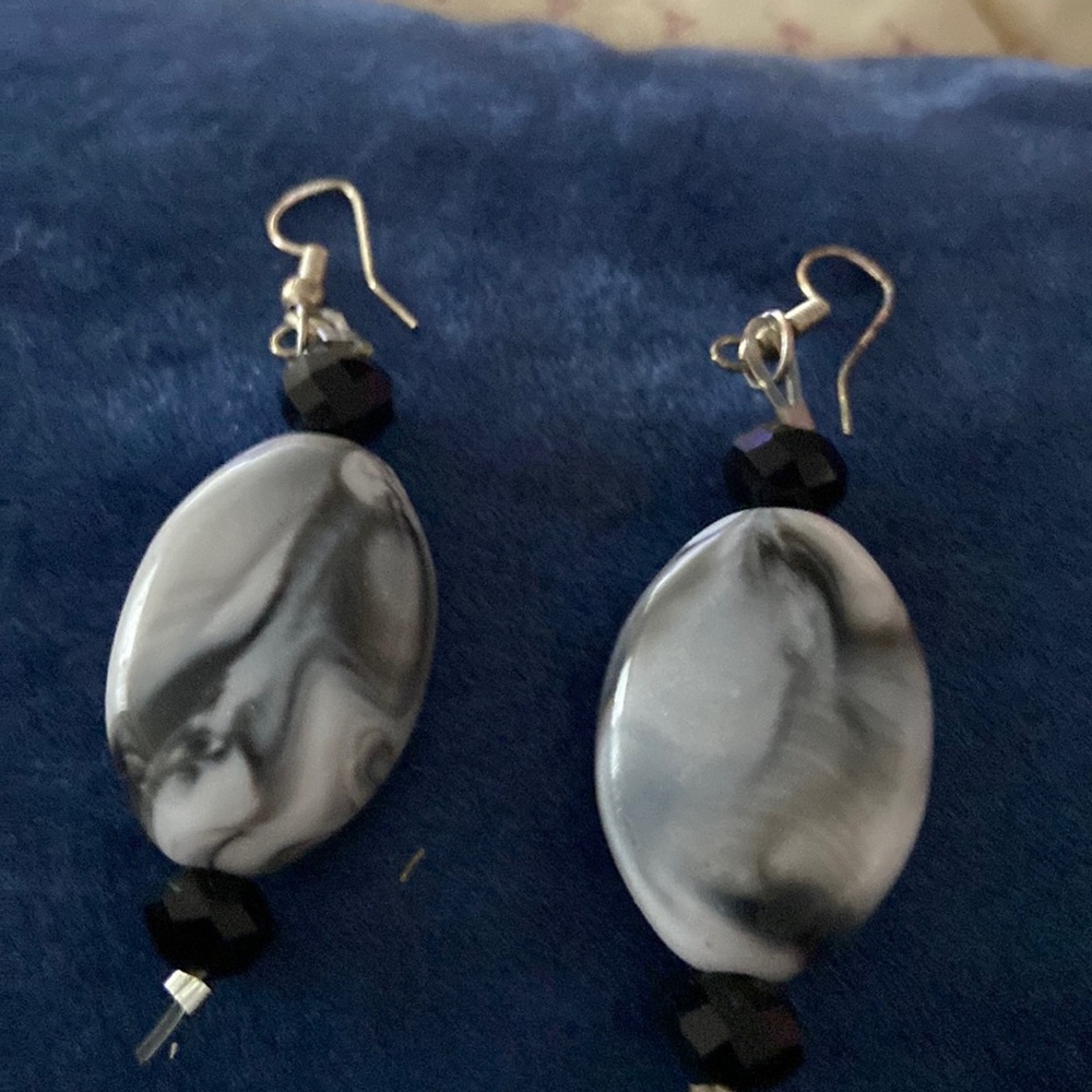 Black and cream swirl earrings